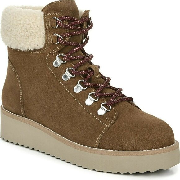 Sam Edelman Franc Hiking Boots Booties Faux Shearling Trim Womens 6M Lace-up NEW - Picture 1 of 12